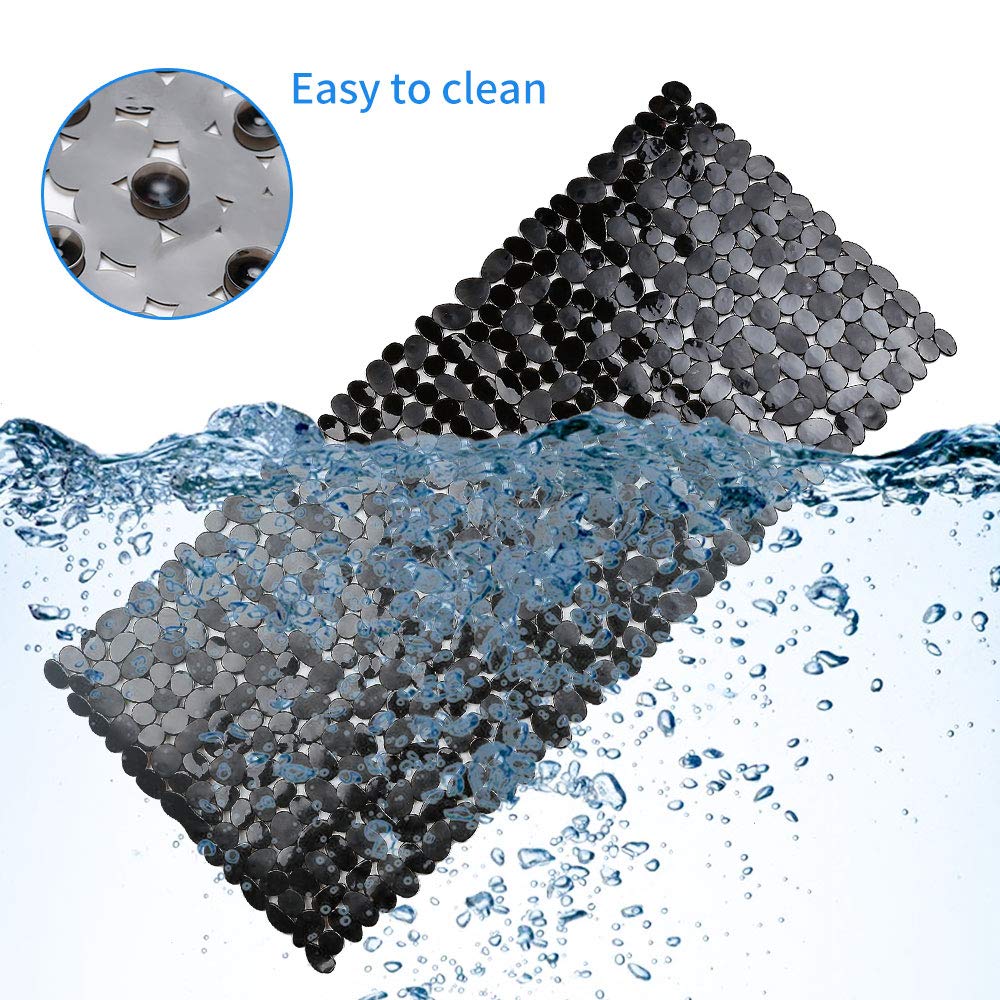 Songziming Non-Slip Pebble Bathtub Mat Black 16 W X 35 L Inches (For Smooth/Non-Textured Tubs Only) Safe Shower Mat With Drain H